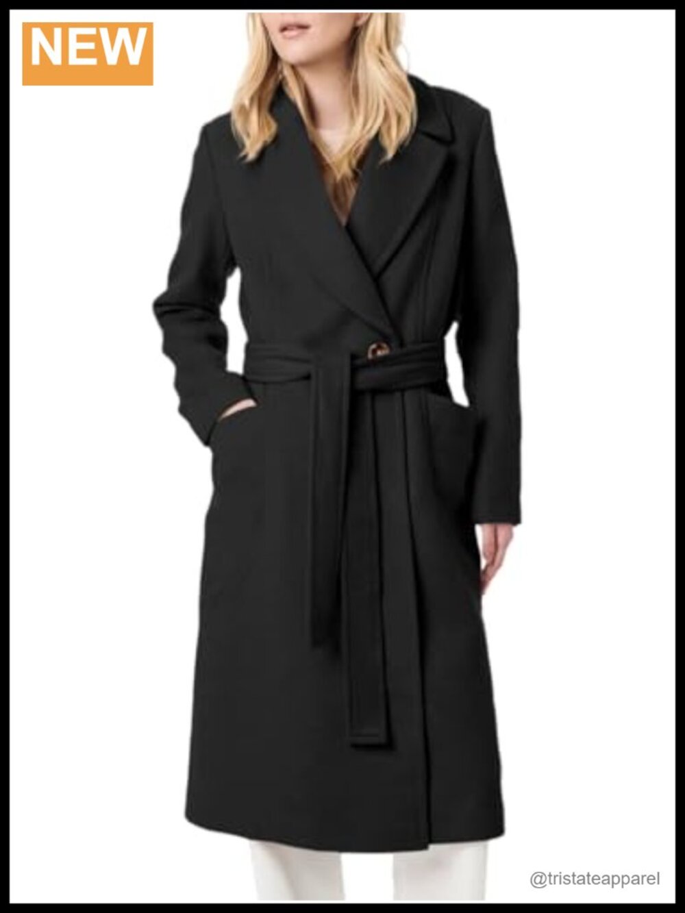 Wool Blend Pea Coat Long Sleeve Belted Overcoat
